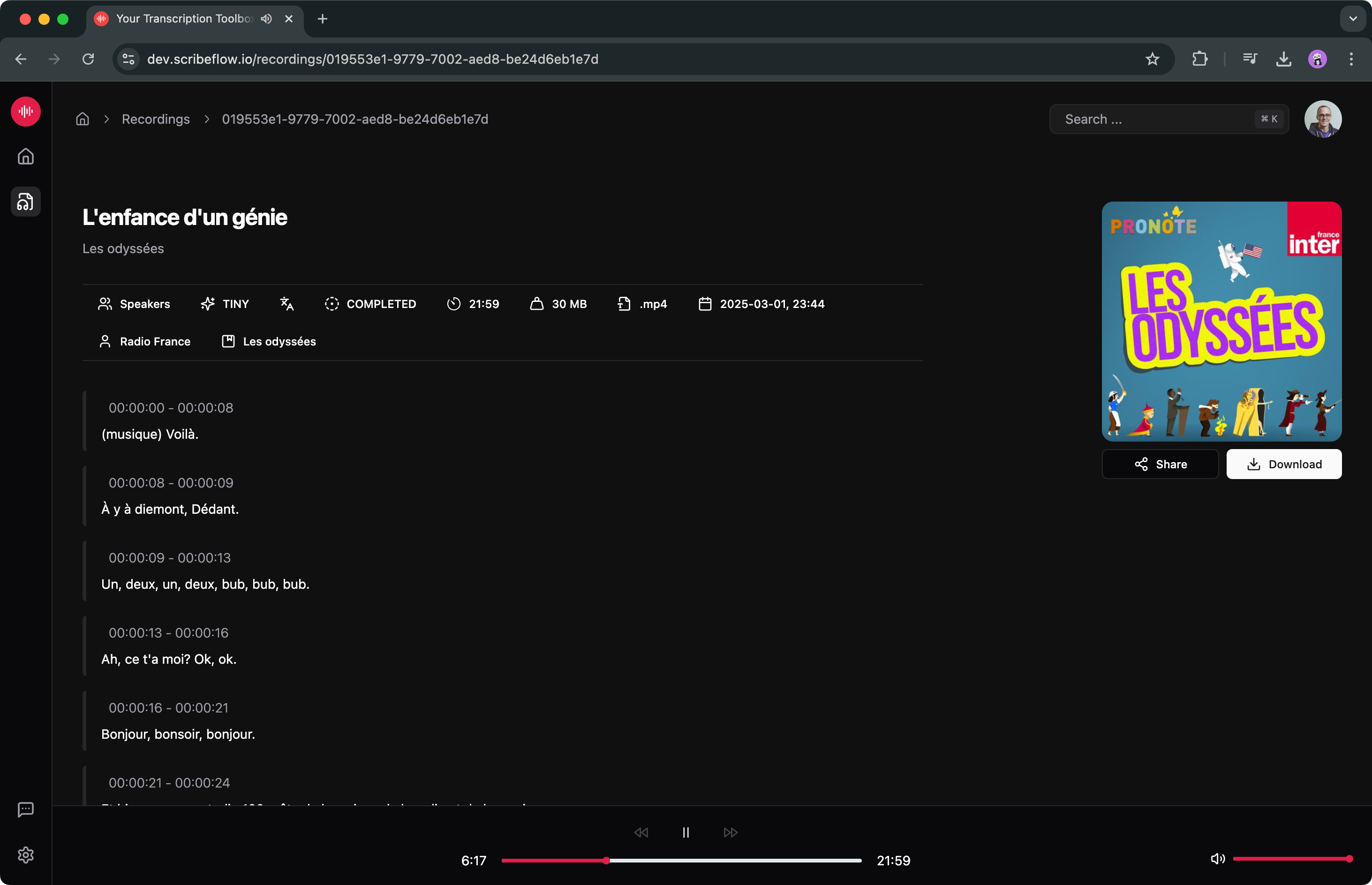 ScribeFlow Interface - Dashboard Overview